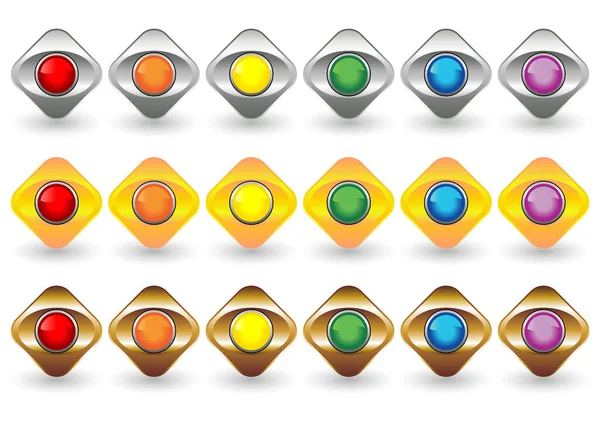 Botones Globo Ocular Con Diferentes Colores Marco Metálico Sobre Fondo — Vector de stock