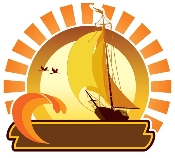 Summer Icon Tropical Sunset Sailing Yacht — Stock Vector