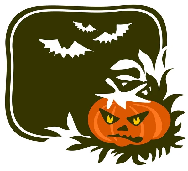 Cartoon Pompoen Een Zwarte Achtergrond Halloween Illustratie — Stockvector