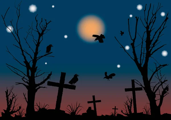 Scena Halloween Nocy Ilustracja Wektora — Wektor stockowy
