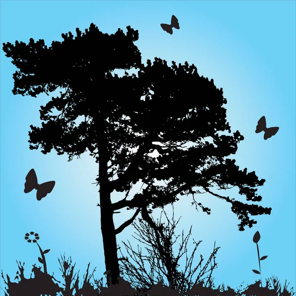 Silhouette Ενός Δέντρου Καλοκαίρι Grunge Στυλ Σύνορα — Διανυσματικό Αρχείο