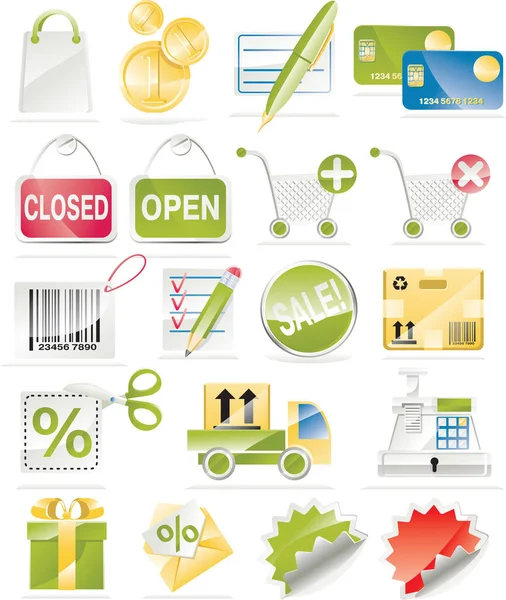 ショッピングと消費者関連のアイコンセット — ストックベクタ