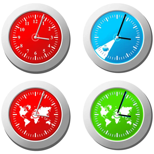 Four Clock Different Colors — Stock Vector