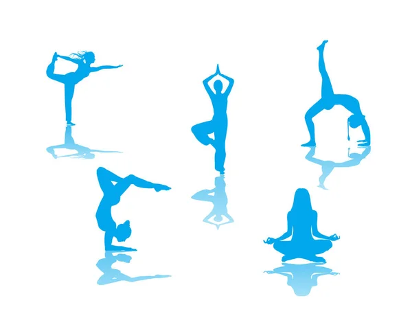 Yoga Poses Sillhouettes Imagem Ilustração Vetorial — Vetor de Stock