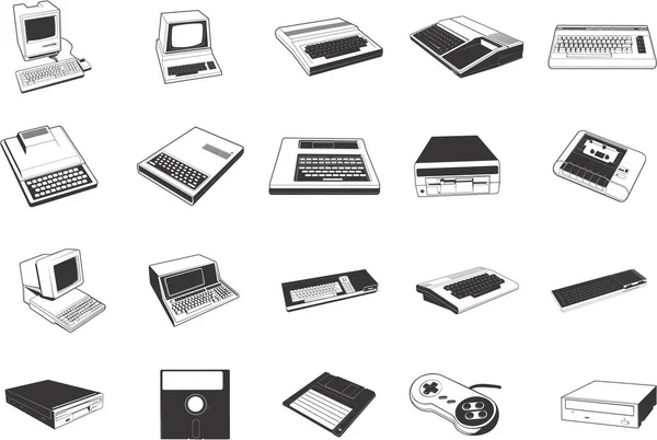 Збірка Гладких Векторних Ілюстрацій Eps Різних Ретро Технологій — стоковий вектор