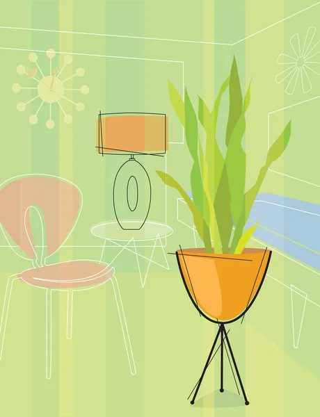 Moderne Coloré Motif Stylisé Chaise Vase Table Chaque Élément Est — Image vectorielle