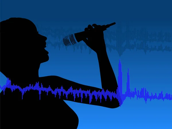 Ночной Клуб Певец Микрофоном Синими Звуковыми Волнами — стоковый вектор
