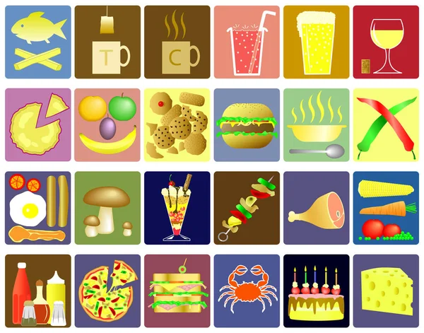 Conjunto Iconos Vectores Alimentos Bebidas Editable — Archivo Imágenes Vectoriales