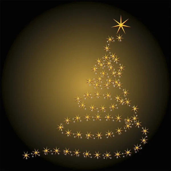 圣诞树隔离在黑色和金色的坡度之上 — 图库矢量图片