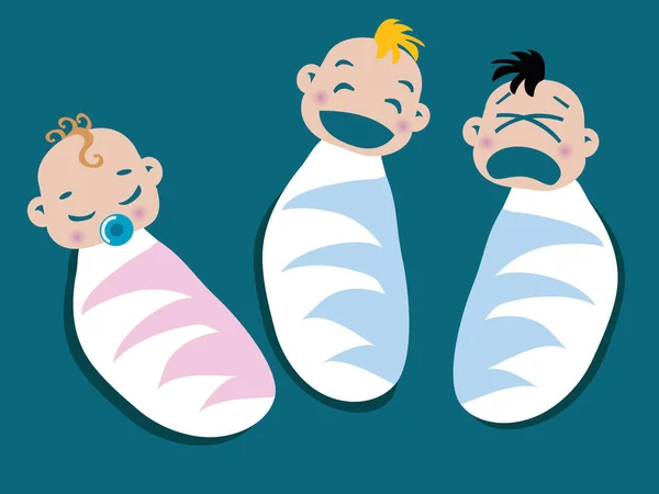 3人の赤ちゃんが泣いたり寝たり — ストックベクタ
