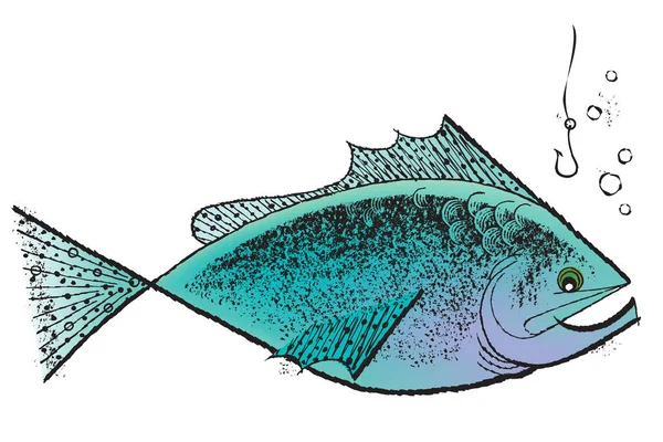 1950 Lerin Klasik Oymalı Balığı Otantik Çizimi Çizim Tahtasından Alınan — Stok Vektör