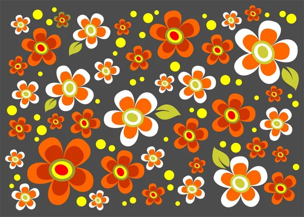 Utsmyckade Stiliserade Tecknade Blommor Mörk Bakgrund — Stock vektor
