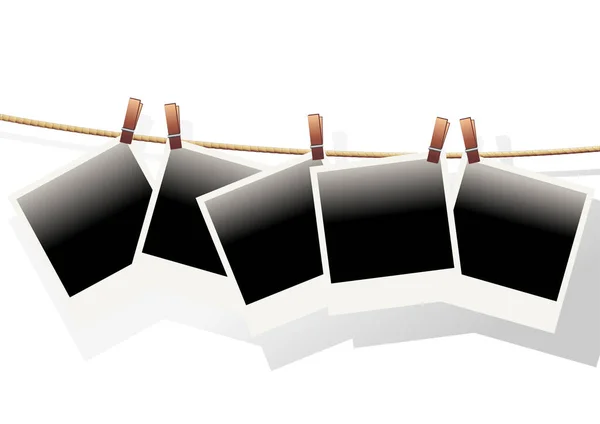 白い背景の上にロープにかけられたポラロイドテンプレート — ストックベクタ