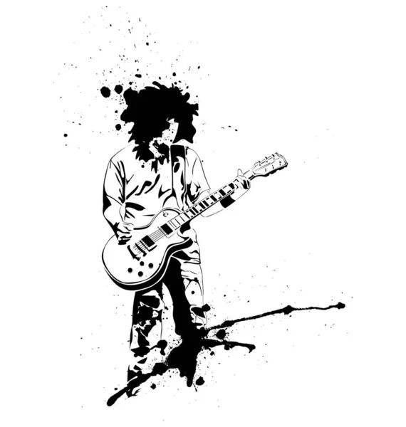 Vector Guitar Black Player White Background — Stockvektor