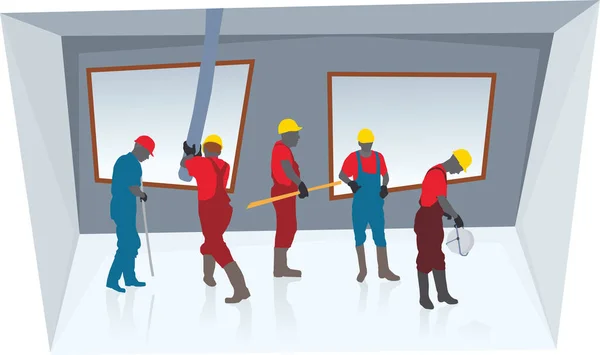 Équipe Travailleurs Construction Construction Nouvelle Maison Béton — Image vectorielle