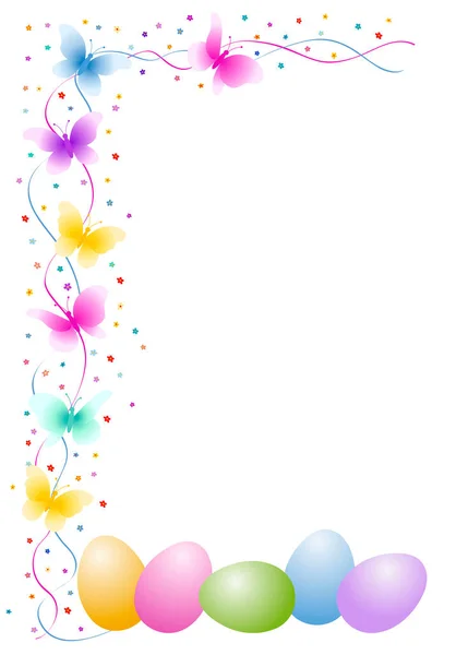 Easter Eggs Flying Butterfly Flowers — Stock Vector