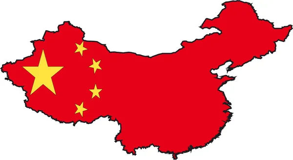 中国地図と旗のイラストベクトル画像 カラーイラスト — ストックベクタ