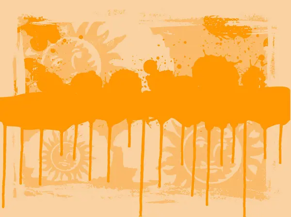Oranžové Slunce Kape Grunge Postříkané Pozadí — Stockový vektor