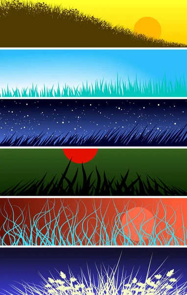 Set Editable Vector Banners Grass Foregrounds — Stock Vector