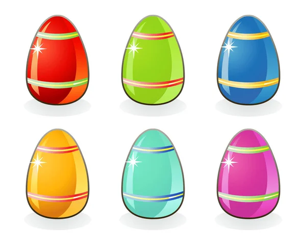 Colección Huevos Pintados Pascua Aislados Sobre Fondo Blanco Vecto — Vector de stock