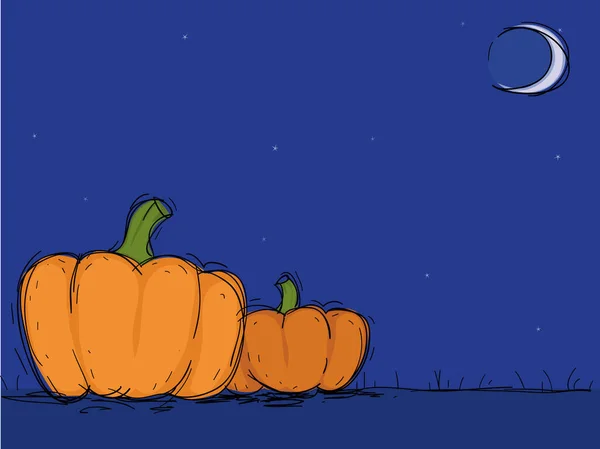Two Pumpkins Halloween Night — Stock Vector