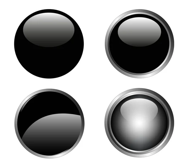 Şık Siyah Web Düğmeleri Gümüş Metalik Kenar Ile — Stok Vektör