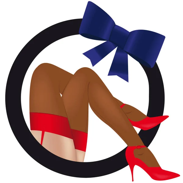 Jambes Féminines Érotiques Bas Chaussures Rouges Dans Vecteur Dans Cadre — Image vectorielle