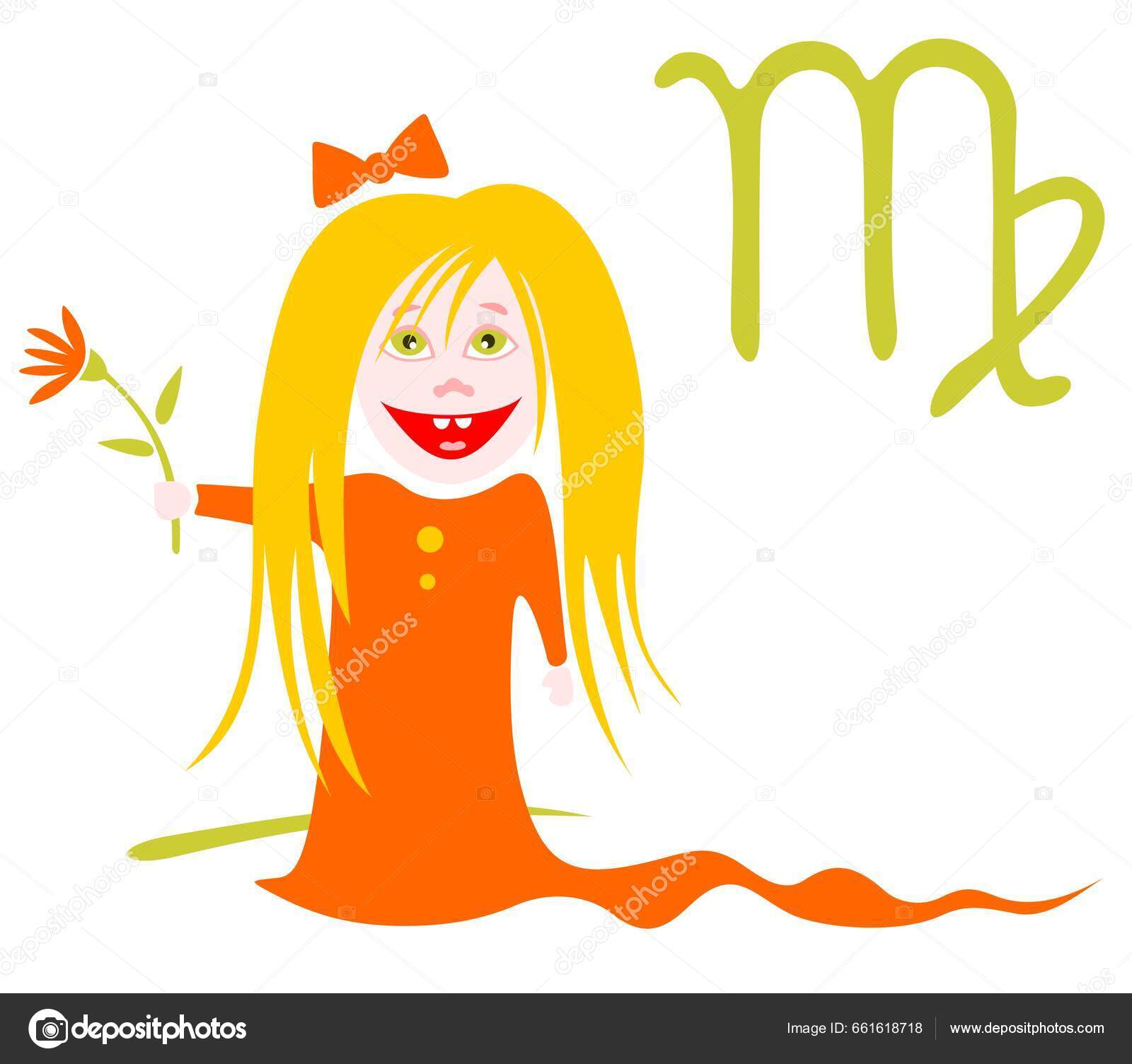 Feliz Virgo Con Flor Aislada Sobre Fondo Blanco Signo Estrella Vector