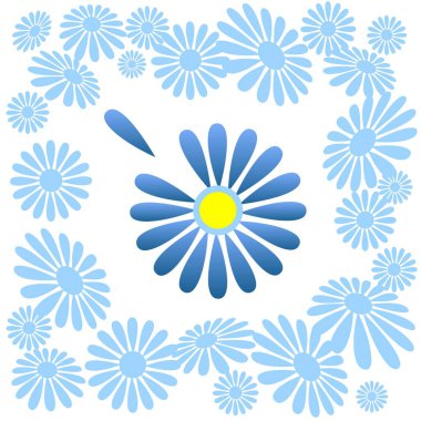 Mavi süslü papatyalar beyaz arkaplanda izole edilmiş..