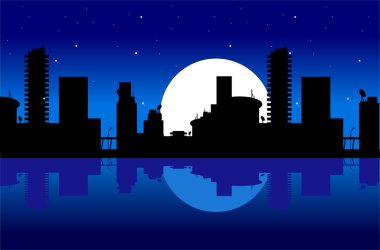Şehir ve gece görüntüsü - renk illüstrasyonu