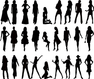 Moda kızları vektör siluetleri