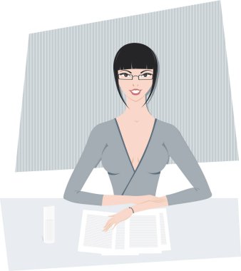 iş kadını resmi çalışıyor - renk illüstrasyonu