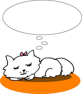 Bir vektör, uyuyan bir kedi için çizim ve rüya görmek.