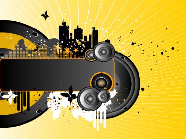Bitkiler ve popo dosyaları ile Yatay Vektör Grunge Müzik Arkaplanı