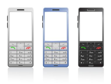Renkli bir cep telefonunun vektör fotorealistik çizimi, açık