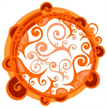 Beyaz arka planda turuncu bukleli hafif çiçekli çerçeve.