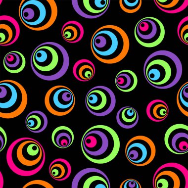 Siyah üzerinde kusursuz eski pop daireleri deseni