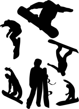 snowboard vektör siyah ve beyaz renk ayarlayın.