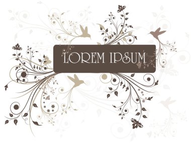 Sinek kuşları ve kıvrımlı çiçek tasarımı elementleriyle soyut çiçek çerçevesi. Kartlar, menü kartları, kitap kapakları, takvimler, takvimler için kullanabilirsiniz..