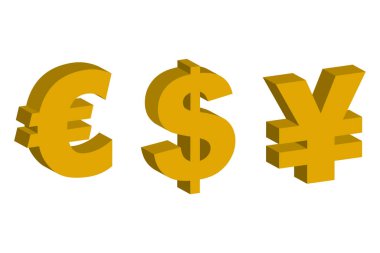 para birimi sembolleri - dolar, avro ve yen - illüstrasyon