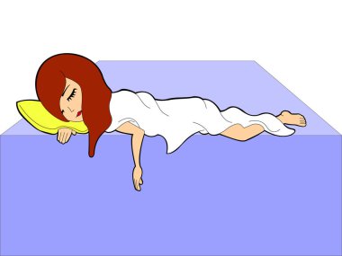 Güzel kız yatakta uyuyor.