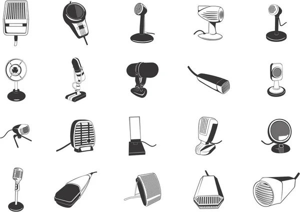 Collection Illustrations Eps Vectorielles Lisses Différents Microphones Rétro — Image vectorielle