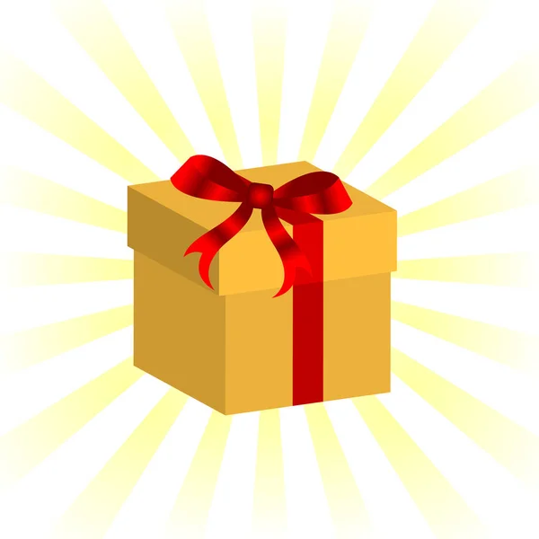 Χρυσή Χριστουγεννιάτικο Κουτί Δώρου Πάνω Από Ριγέ Φόντο — Διανυσματικό Αρχείο