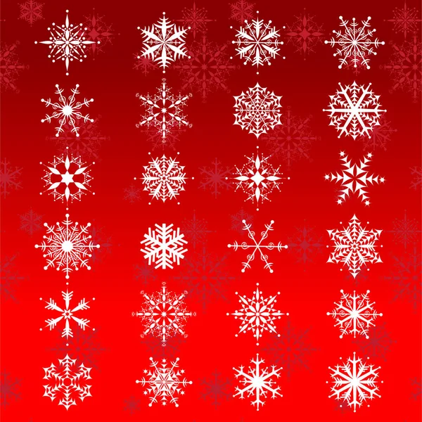 お祝いの背景に24の美しい雪の結晶のセット — ストックベクタ
