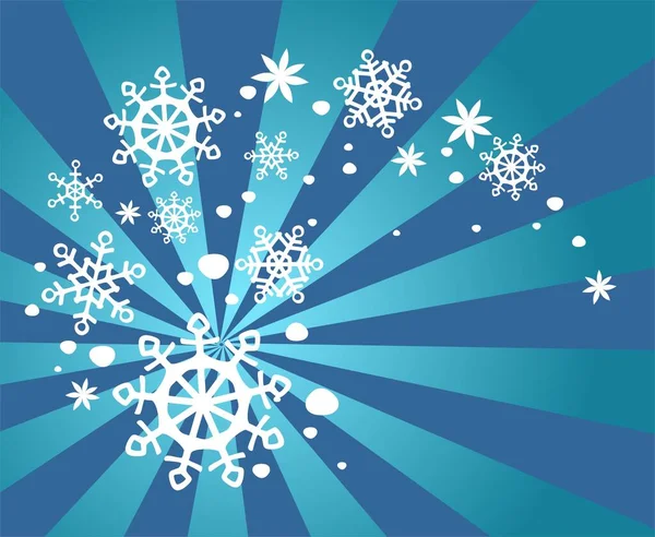 Białe Płatki Śniegu Gwiazdy Niebieskim Tle Paski Ilustracja Boże Narodzenie — Wektor stockowy
