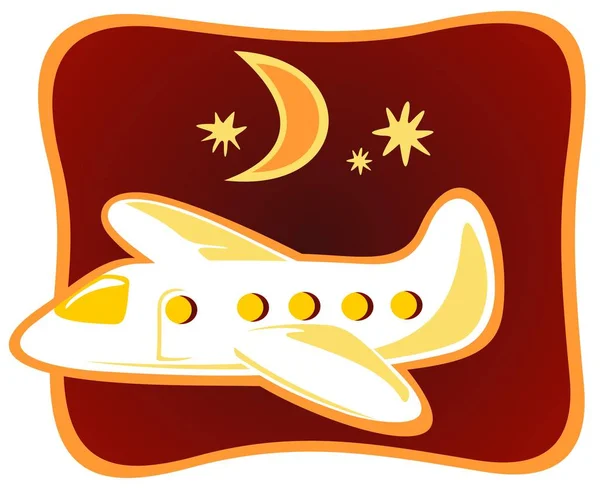 Zabawna Cartoon Latania Samolotem Nocnym Niebie — Wektor stockowy