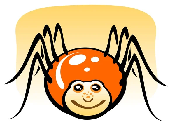 Kreslený Pavouk Žlutém Pozadí Halloween Ilustrace — Stockový vektor