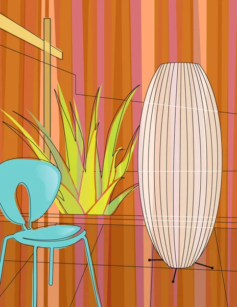 Moderne Coloré Motif Stylisé Chaise Lampe Aloe Vera Dans Atrium — Image vectorielle