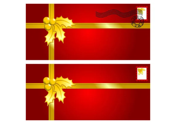 Czerwone Koperty Ozdobione Świąteczną Złotą Ostrością — Wektor stockowy