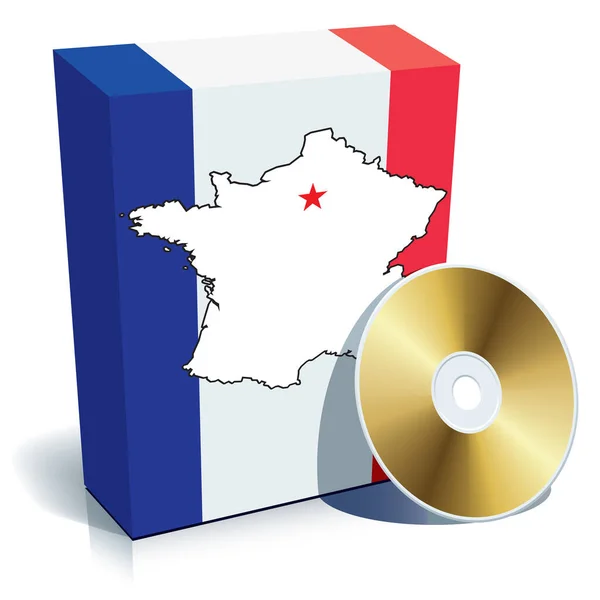 Fransk Programvarulåda Med Nationella Färger Karta Och Nationell Gräns — Stock vektor